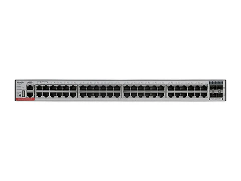 Ruijie RG-CS83-48GT4XS-PD - Switch administrable capa 3, 48 puertos RJ45 1Gbps y 4 puertos SFP+ 1G/10G, PoE y PoE+ 740W o 1480W,requiere fuente, soporta redundancia, y ventiladores fijos, apilable