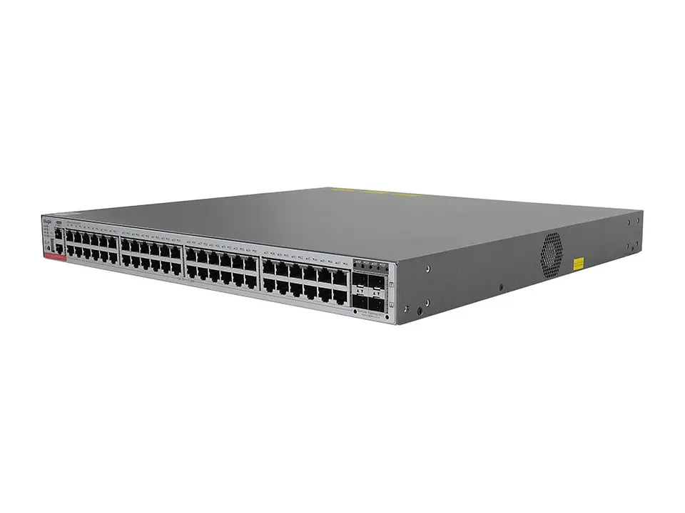 Ruijie RG-CS83-48GT4XS-PD - Switch administrable capa 3, 48 puertos RJ45 1Gbps y 4 puertos SFP+ 1G/10G, PoE y PoE+ 740W o 1480W,requiere fuente, soporta redundancia, y ventiladores fijos, apilable 4