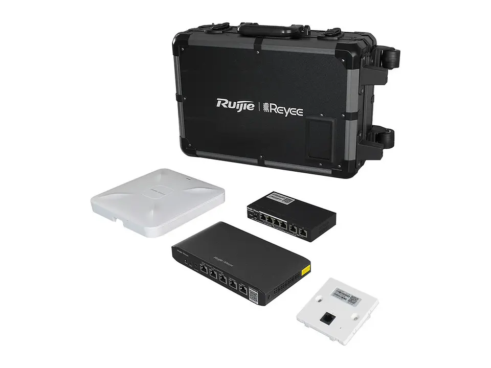 Ruijie RG-DEMO-KIT-1 - Kit de demostración, contiene 01 RG-MALETIN con cables, accesorios y regleta de poder, 01 Gateway RG-EG105G V2, 01 Switch RG-ES206GC-P, 01 AP RG-RAP1200(F), 01 AP RG-RAP2200(F) 3