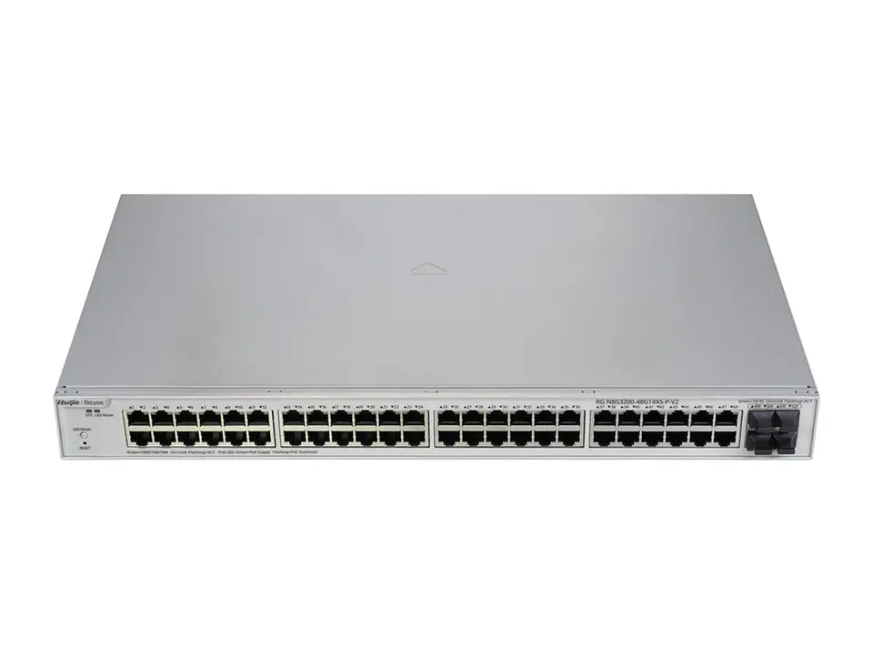 Ruijie RG-NBS3200-48GT4XS-P-V2 - Switch administrable capa 2+ con 48 puertos RJ45 1Gbps PoE/PoE+ 370W, 4 puertos 10G SFP+, fuente fija incluida, no apilable, para rack de 19