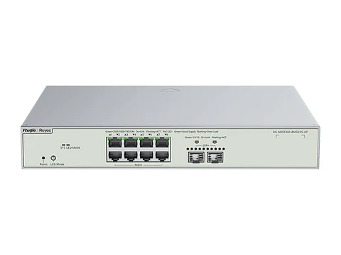Ruijie RG-NBS5300-8MG2XS-UP - Switch administrable capa 3 Multi-Gigabit 8 puertos 10/100/1000/2500Mbps RJ45 PoE++ 370W, 2 x 10G SFP+, enrutamiento estático, fuente fija incluida, no apilable, para