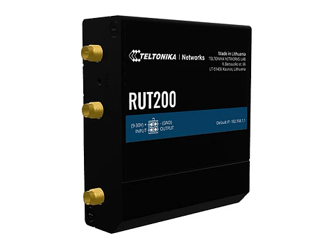 Teltonika RUT200 - Router Industrial, 4G LTE Cat 4 hasta 150 Mbps, 1 x SIM, 2 x RJ45 10/100 Mbps, Wi-Fi de 2.4 GHz, PoE pasivo, carcasa plástico y aluminio IP30, incluye PSU