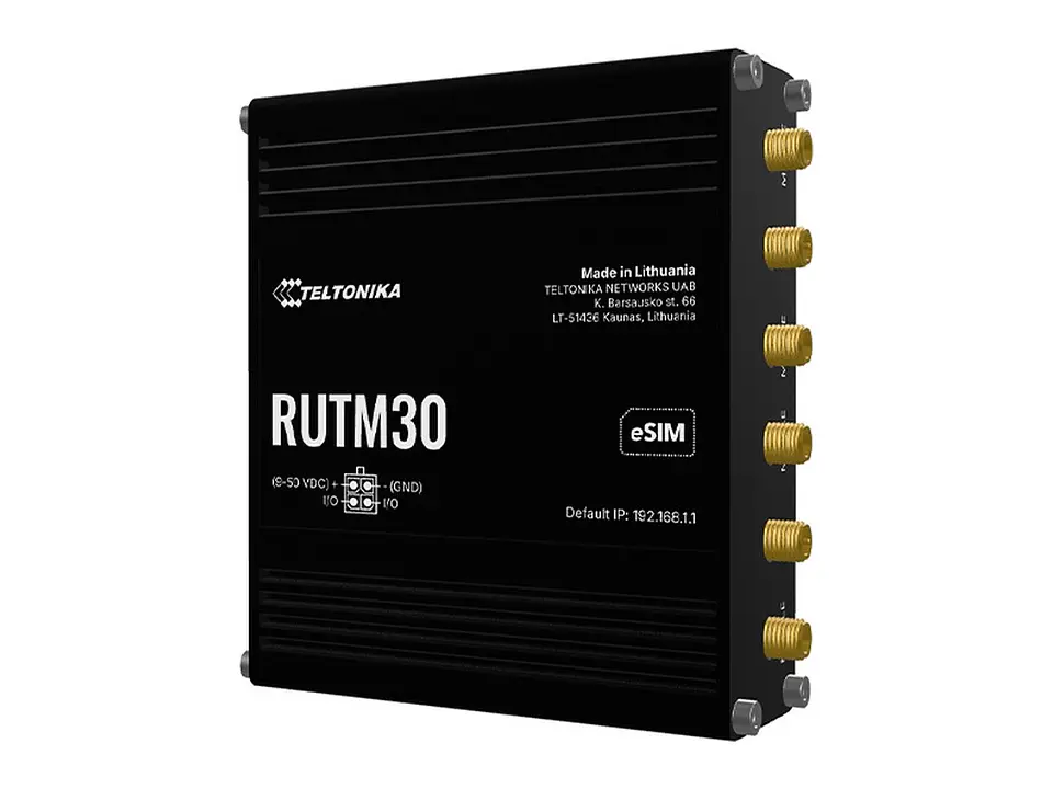 Teltonika RUTM30 - Router Industrial, 5G hasta 3.4 Gbps, 1 x eSIM, 2 x SIM, 2 puertos 10/100/1000, Wi-Fi 5 de doble banda, PoE pasivo, carcasa de aluminio IP30, incluye PSU 1