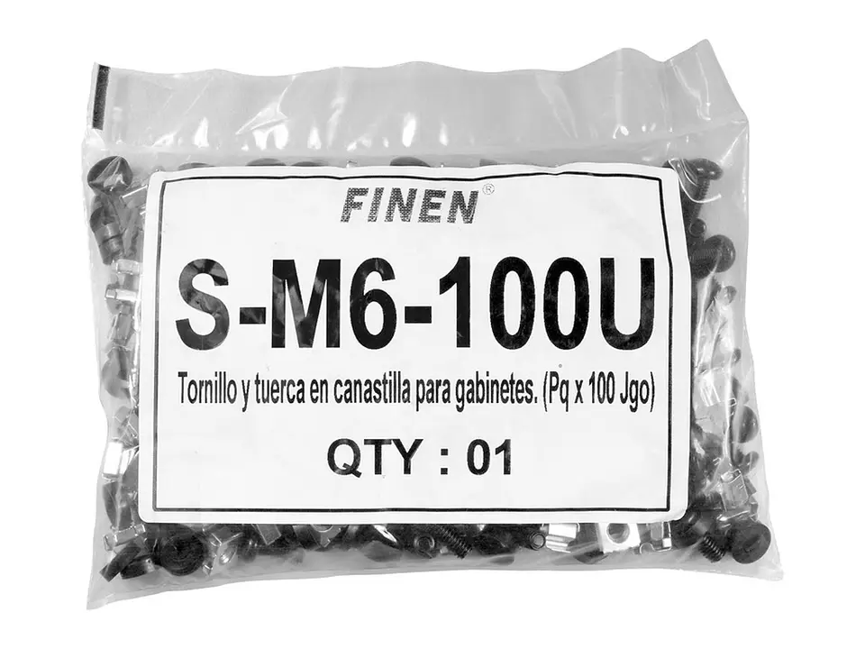Finen S-M6-100U - Tornillo y tuerca en canastilla para gabinetes. (Pq x 100 Jgo) 1