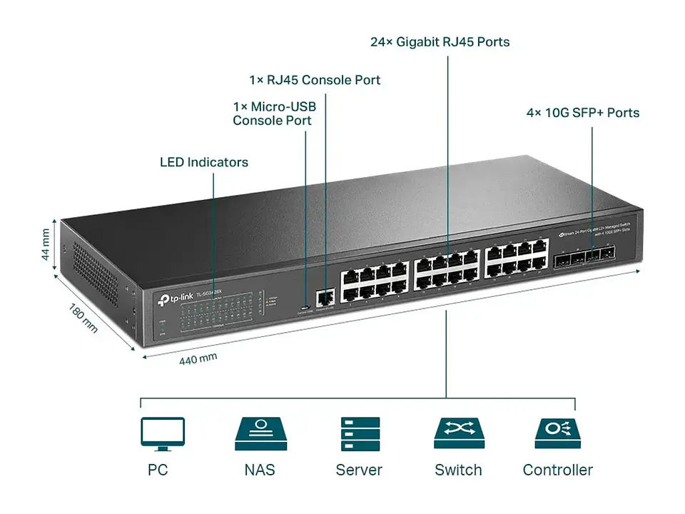 TP-Link Omada SG3428X - Switch administrable Omada L2+, 24 Gb, 4 SFP+ 10G 4
