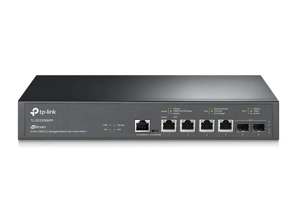 TP-Link Omada SX3206HPP - Switch administrable Omada L2+, 4×10G PoE++ (200W, 60W c/puerto), 2 SFP+ 10G 1