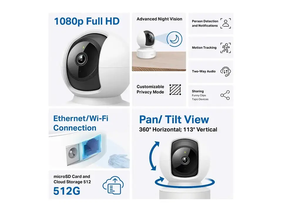 camara Tapo interior wifi y ethernet 2MP 1920x1080 Full HD 4