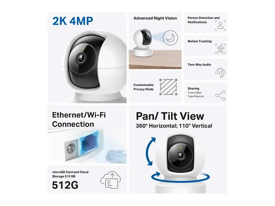 camara Tapo interior wifi y ethernet 4MP 2560x1440 2K QHD 2