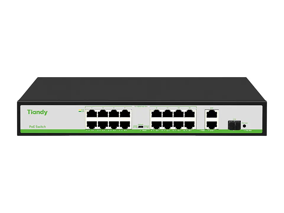 Tiandy TC-P3S019-H-1621-AT-180 - Switch 16 puertos PoE (10/100) + 2 puertos Ethernet 1Gb + 1 SFP 1Gb 2