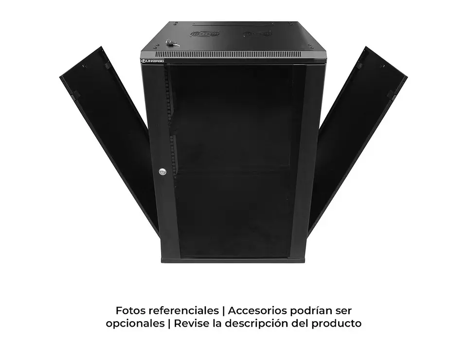 LinkBasic WCB18-66-BAA - Gabinete de Pared 18-RU 901 x 600 x 600mm (Puerta c/Vidrio de Seguridad y Paneles Laterales Desmontables) 1