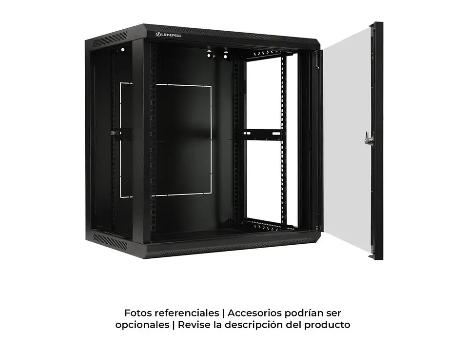 LinkBasic WCE12-645-BAA-C - Gabinete de Pared 12-RU 635 x 600 x 450mm (Puerta c/Vidrio de Seguridad y Paneles Laterales Desmontables) 1