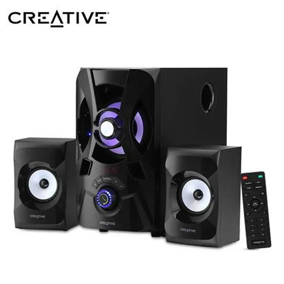 Parlante Creative E2900 2.1 60W/120W BT/ Fm/ USB/ SD/ 3.5MM 220V Luz LED Black (51MF0490AA001) 1
