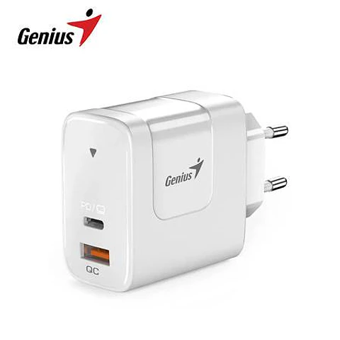 Cargador de Pared Genius PD-65AC 65W Fast Charge 1 USB-C 1 USB-A White (32590010400)