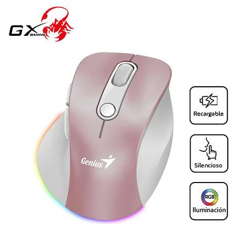 Mouse Genius Recargable Dual Wireless/bt Ergo 9000S Pro 6-BOT Silent RGB Pink (31030039403)