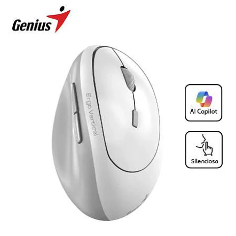 Mouse Genius Ergo 8350S Dual Wireless/bt Vertical AI Copilot 6-BOT Silent White Grey (31030041401)