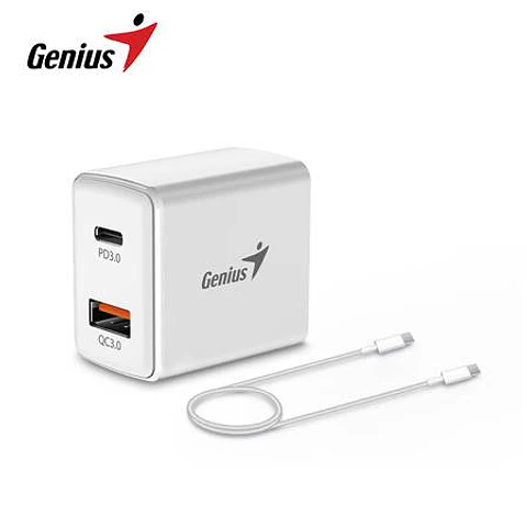 Cargador de Pared Genius PD-20ACP 20W Fast Charge 1 USB-C 1 USB-A White + Cable Genius 3A USB-C a USB-C White (32590009400)
