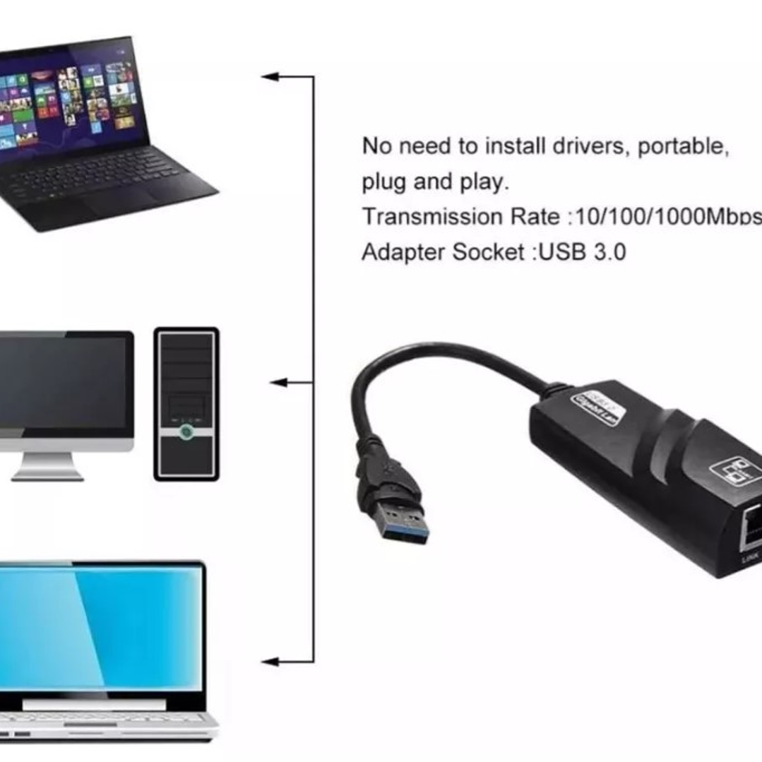 Adaptador Convertidor Usb A Rj45 Lan Gigabit 10/100/1000 4