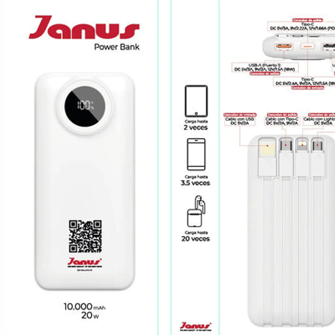 POWER BANK JANUS 10,000 MAH 20W – MULTI CABLE INTEGRADO 5