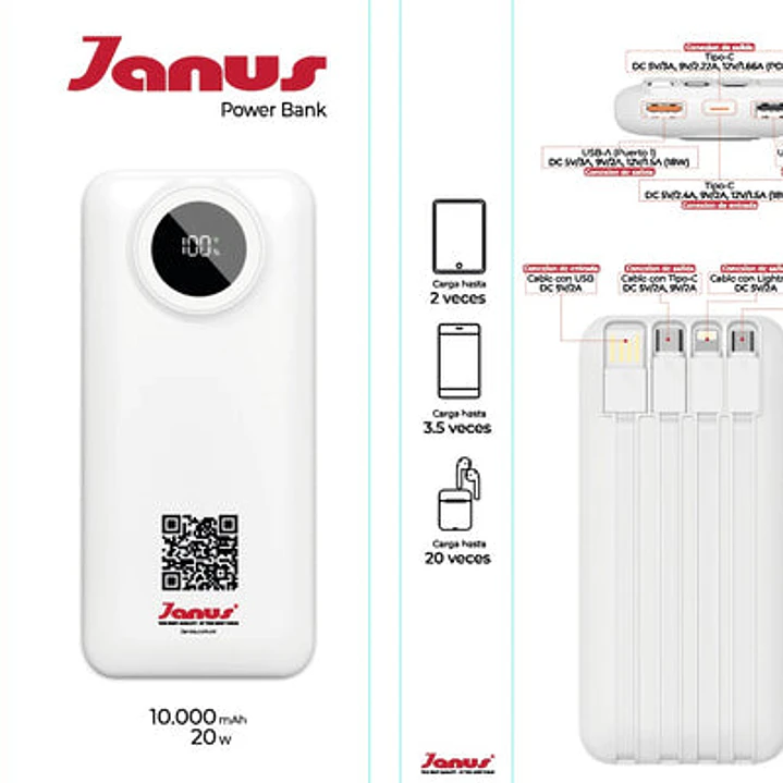 POWER BANK JANUS 10,000 MAH 20W – MULTI CABLE INTEGRADO 5