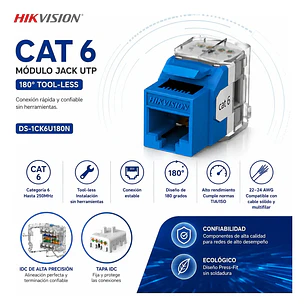 MODULO/CONECTOR JACK KEYSTONE CAT 6 UTP HIKVISION 180° AZUL