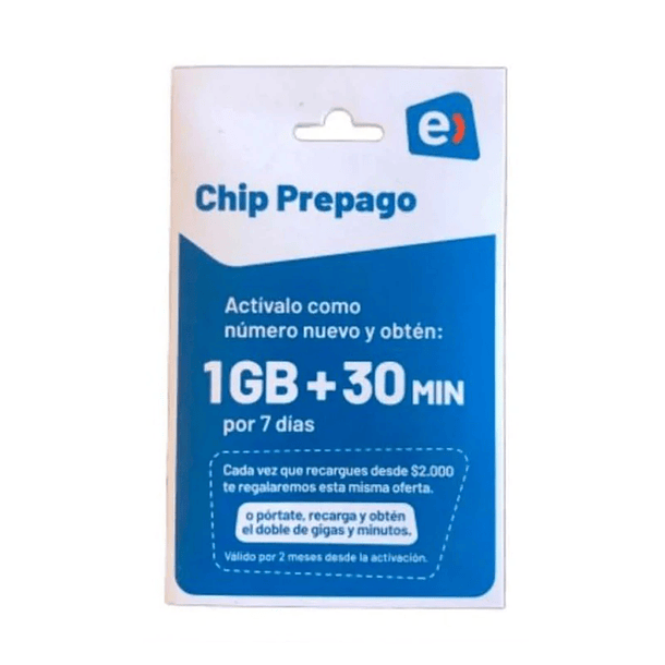CHIP ENTEL 1GB + 30 MINUTOS 1