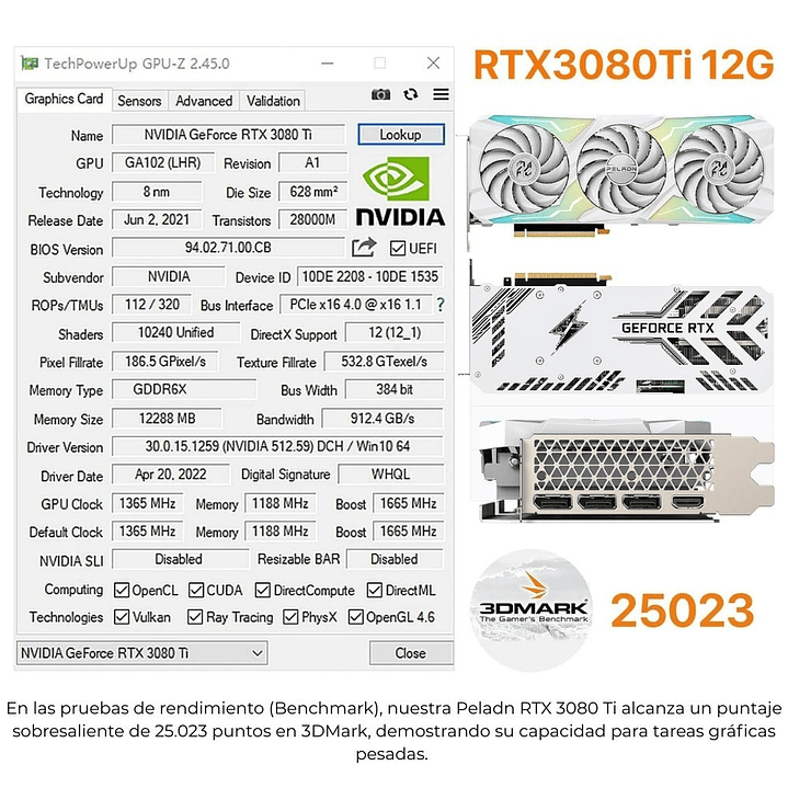 Peladn GeForce RTX 3080 Ti 12GB GDDR6X - Tarjeta de Video Gaming 8K 11