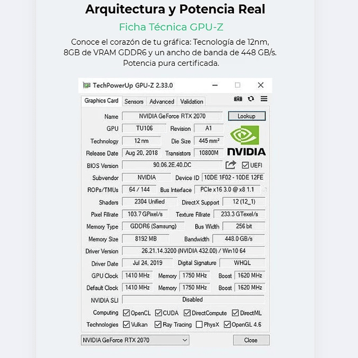 Peladn GeForce RTX 2070 8GB GDDR6 - Tarjeta de Video Gaming 10