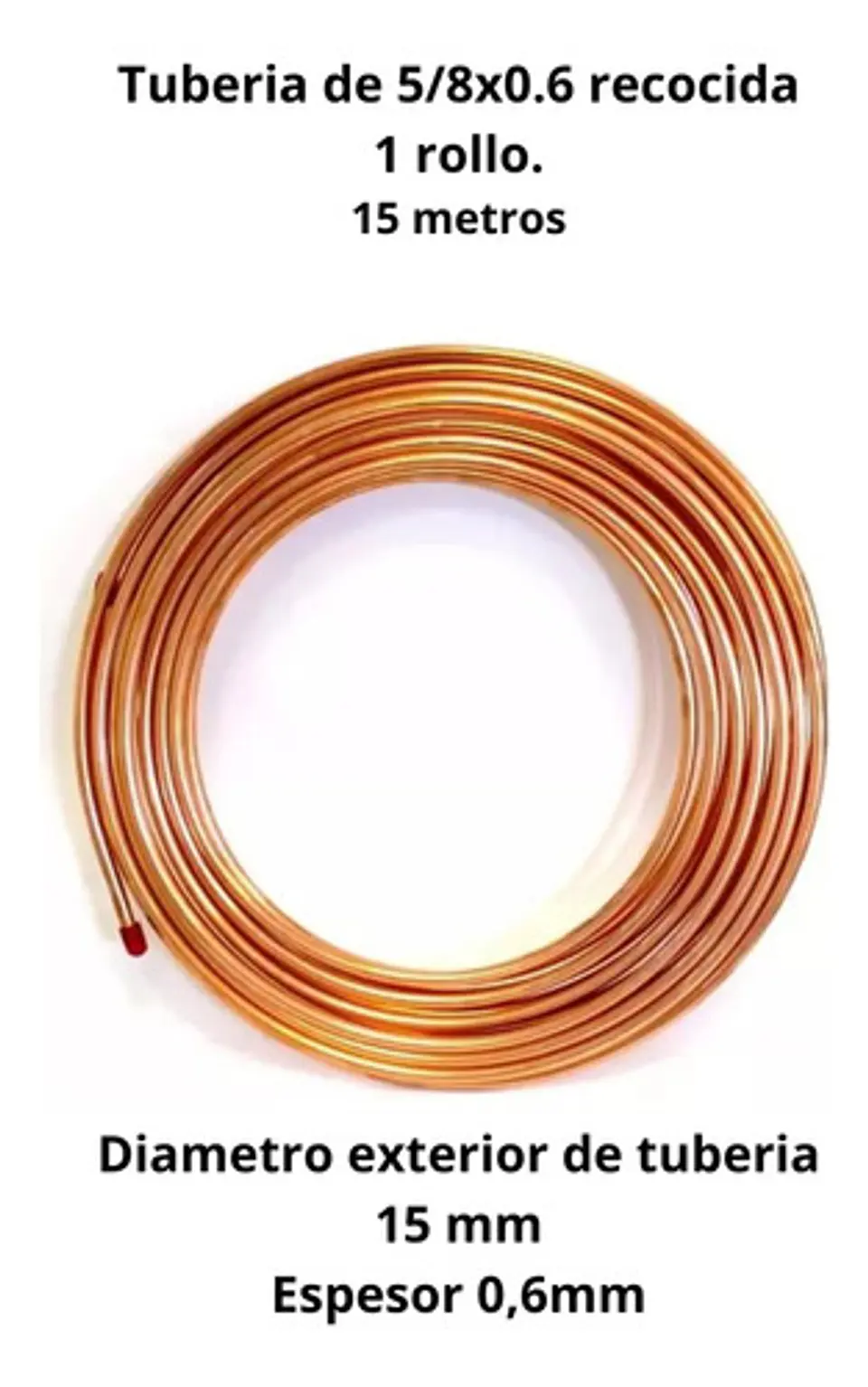 Cañeria O Tuberia De Cobre Recocida Flexible 5/8 15mts (15mm 2