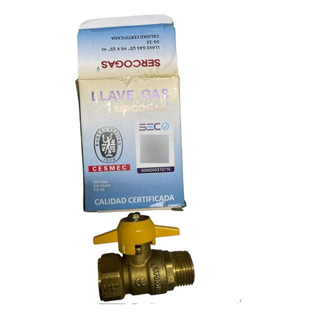 Llave De Paso Gas 1/2 X 1/2 Hi He Certificada Sercogas 2