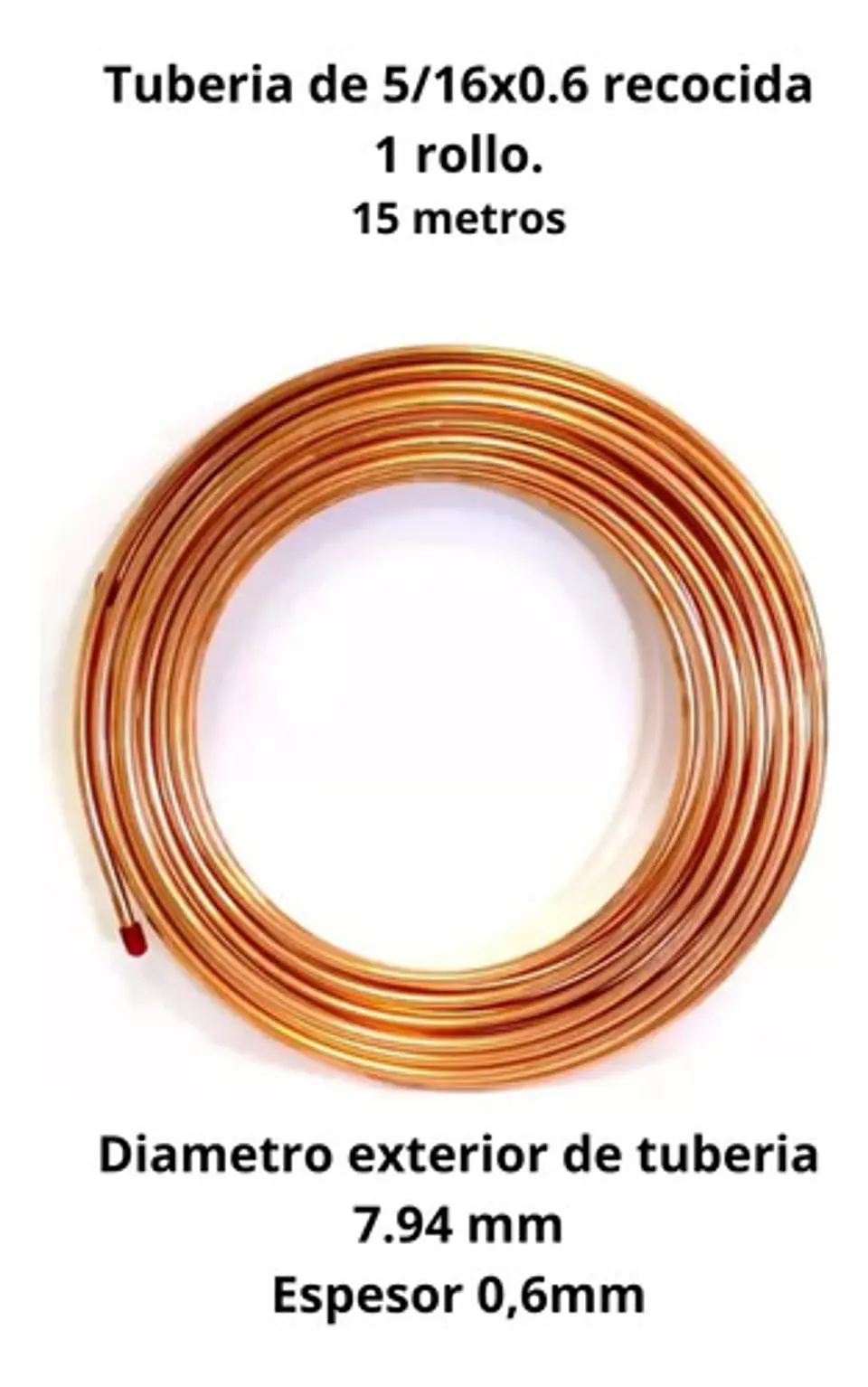 Cañeria O Tuberia De Cobre Recocida Flexible 5/16 15 Mts 2