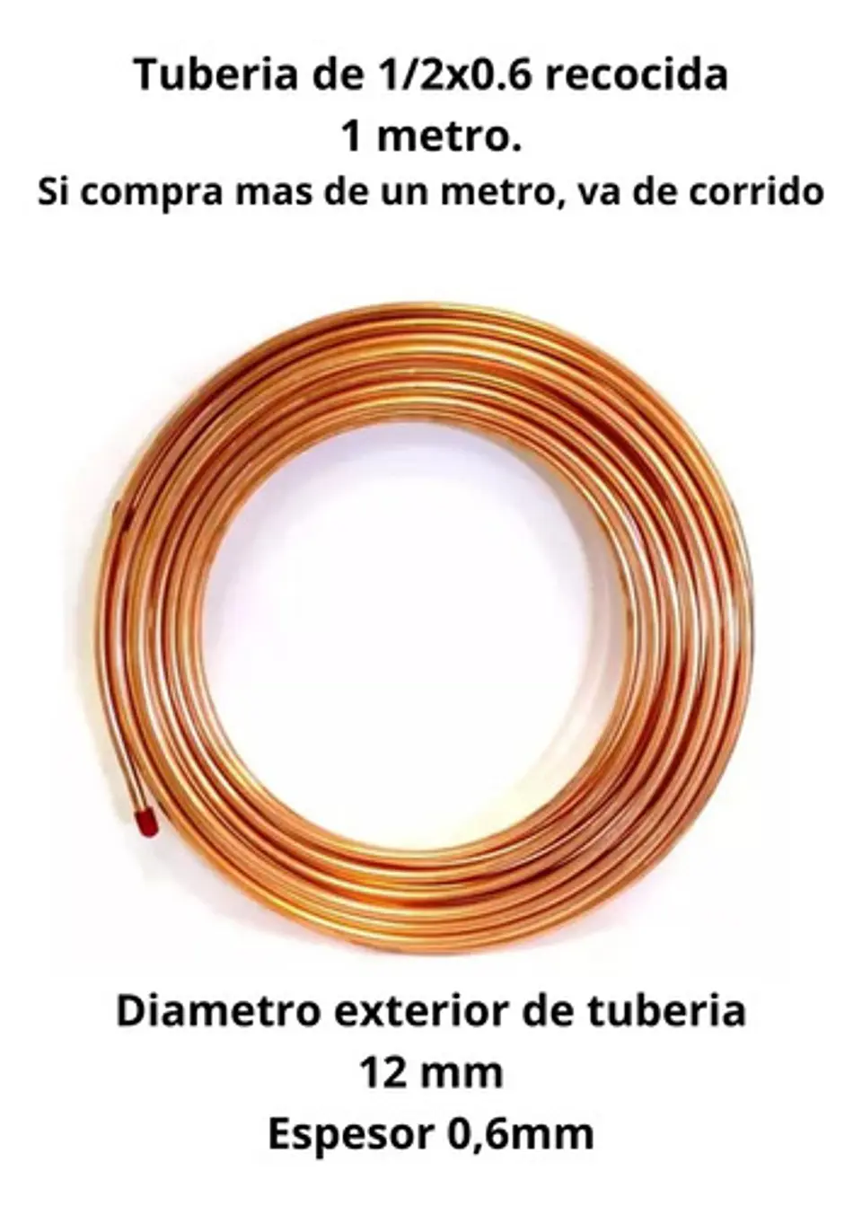 Cañeria O Tuberia De Cobre Recocida Flexible 1/2 1 Mts 2