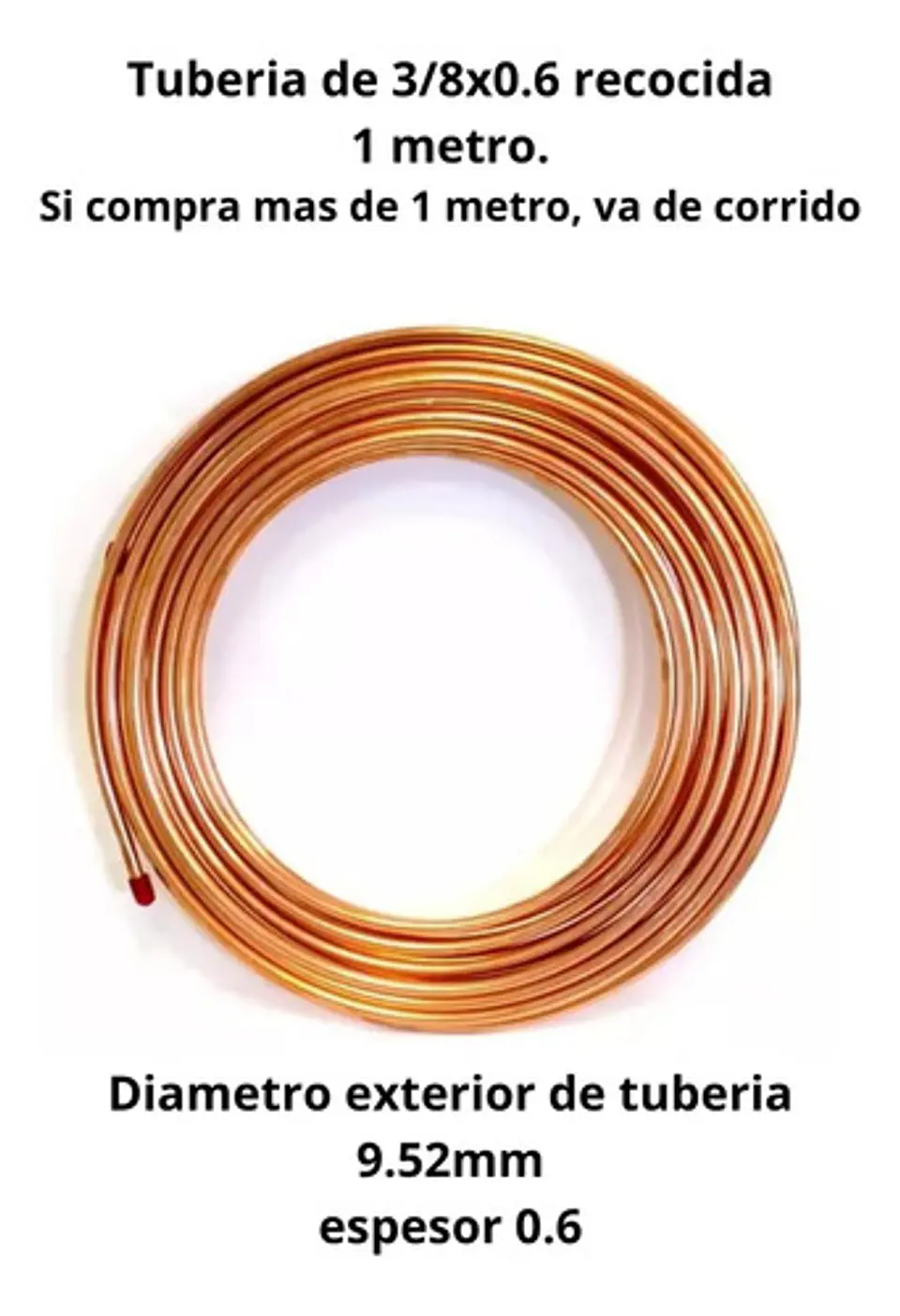 Tuberia De Cobre O Cañeria Recocida Flexible 3/8 1 Mt 2