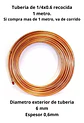 Cañeria O Tuberia De Cobre Recocida Flexible 1/4 1 Mts - Miniatura 2