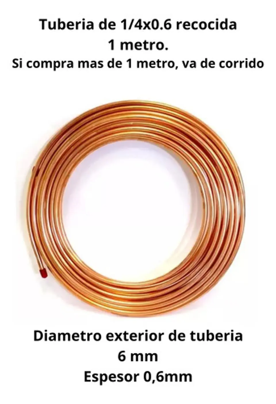 Cañeria O Tuberia De Cobre Recocida Flexible 1/4 1 Mts 2