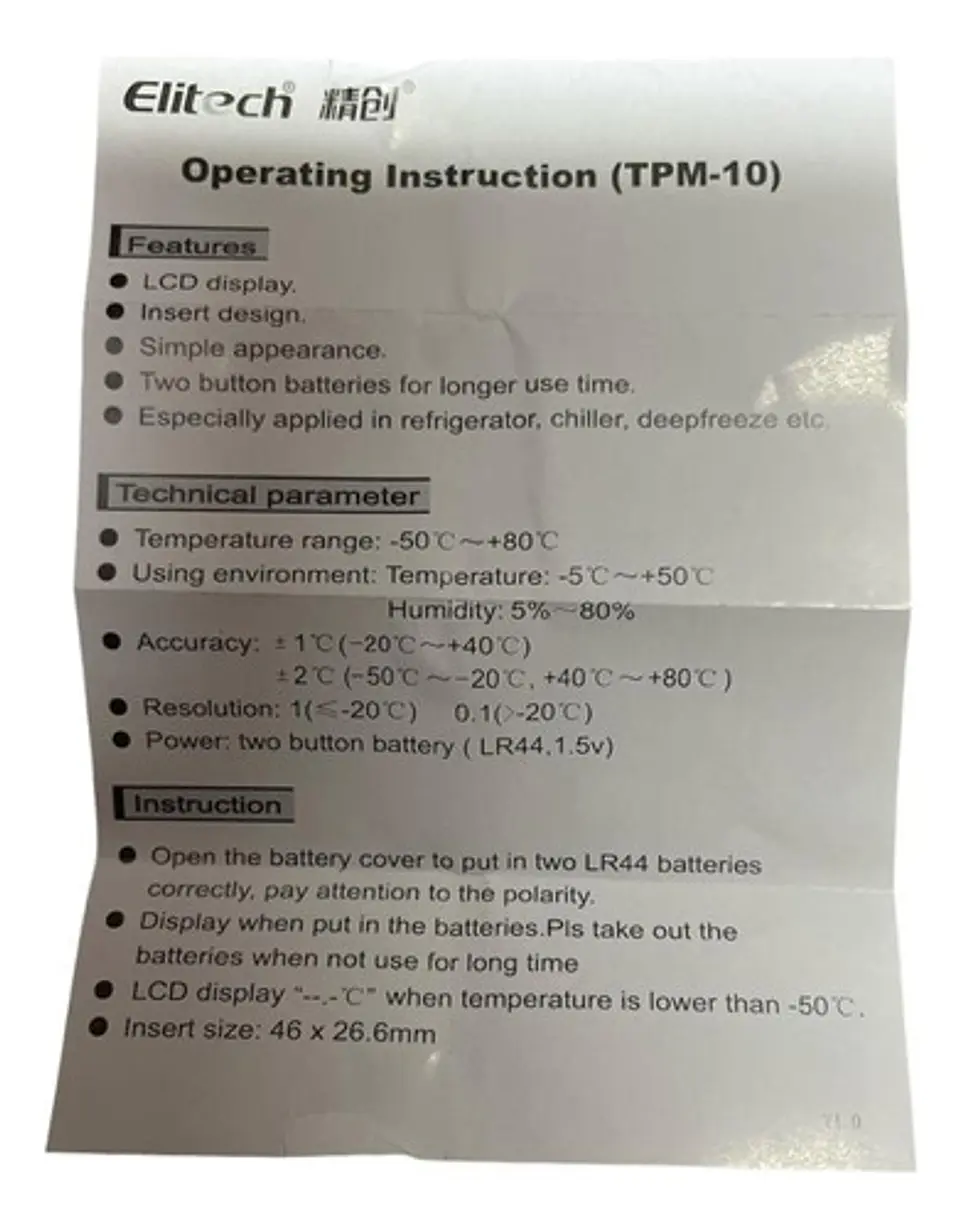 Termometro Digital Con Pilas Elitech (vitrinas, Visicooler) 2