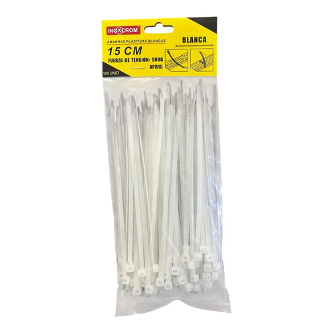 Amarras Plasticas Inoxcrom 15 Cm Bolsa De 100 Amarras Blanca 1