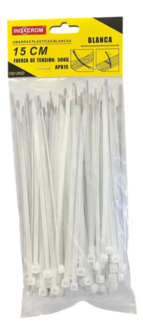 Amarras Plasticas Inoxcrom 15 Cm Bolsa De 100 Amarras Blanca