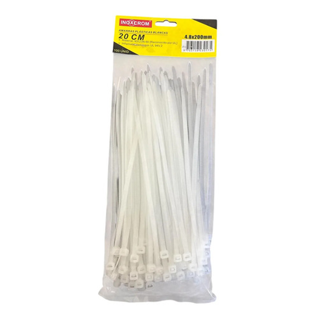 Amarras Plasticas Inoxcrom 20 Cm Bolsa De 100 Amarras Blanca 1
