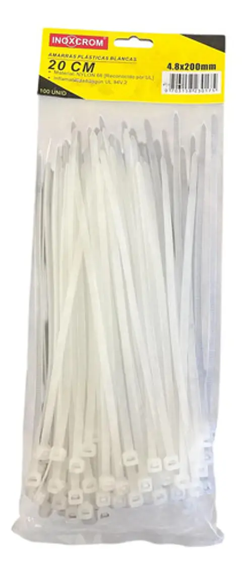 Amarras Plasticas Inoxcrom 20 Cm Bolsa De 100 Amarras Blanca