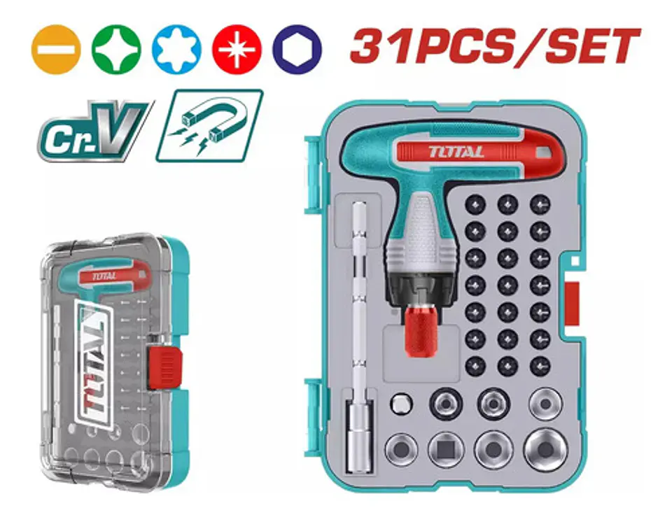 Juego De Destornilladores Con Llave Mango T 31 Pzas Total 2