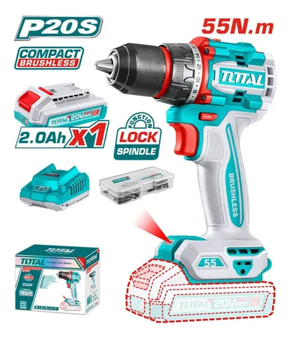 Taladro Inalámbrico 55nm 20v + Batería Y Cargador 2