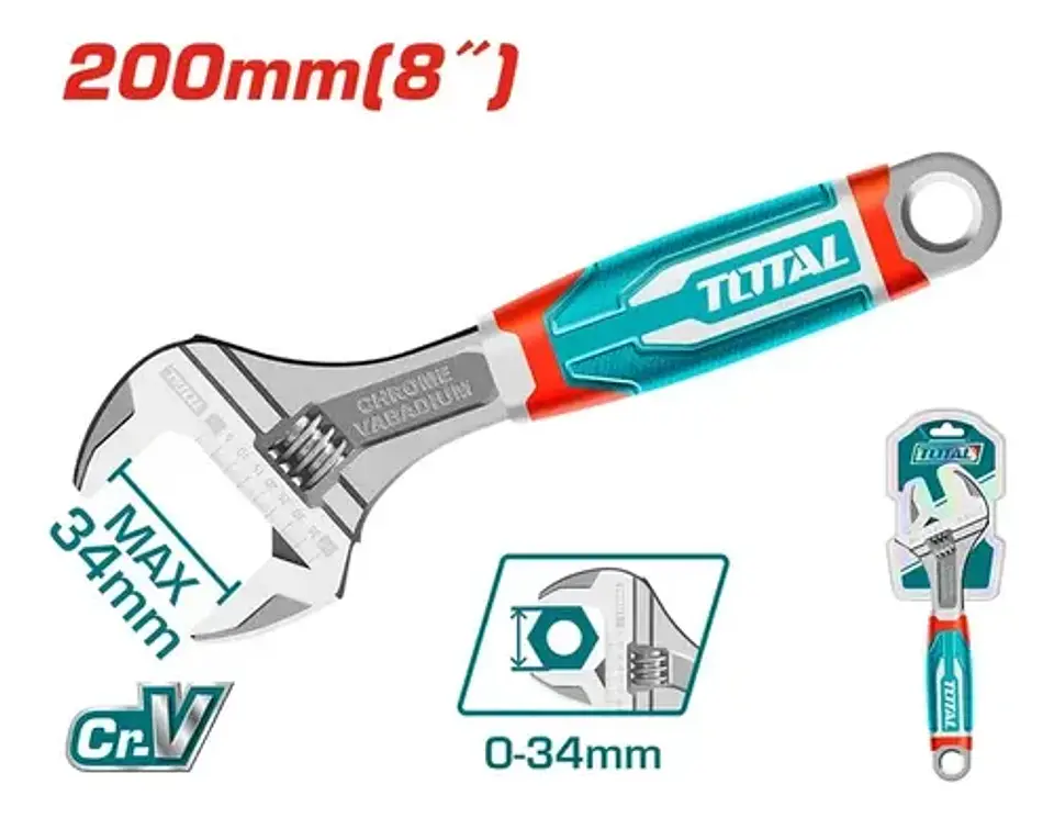 Llave Ajustable Manual 8'' Acero Cromo Vanadio 2