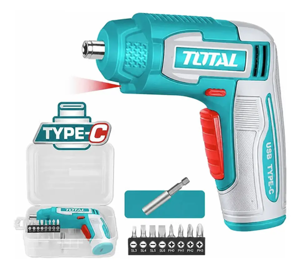 Atornillador Inalámbrico Total 4v 4nm Con Brocas Cr-v 1