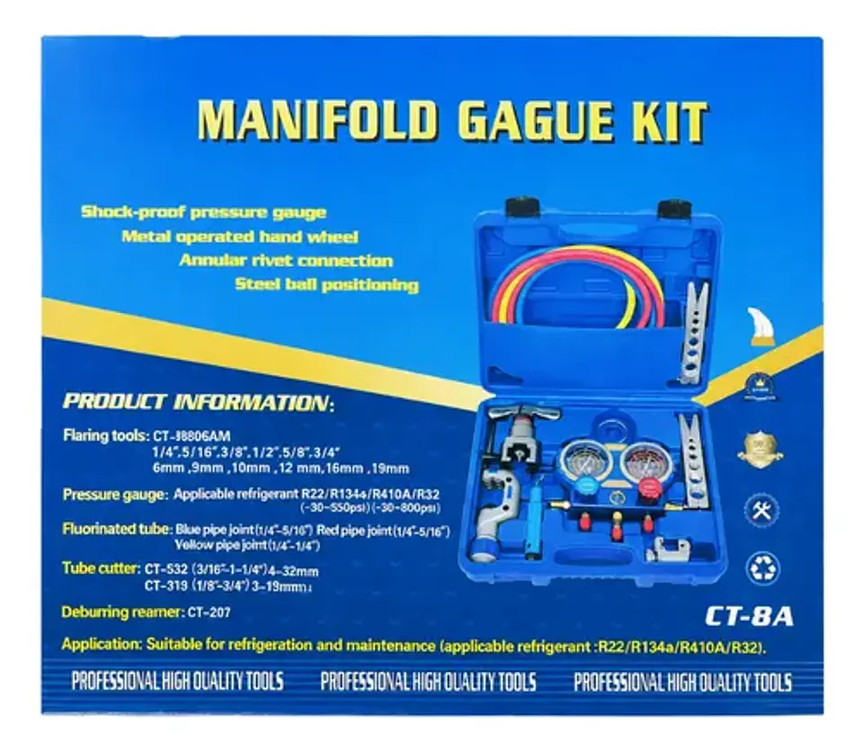 Kit De Herramientas De Refrigeración Con Manometro 7