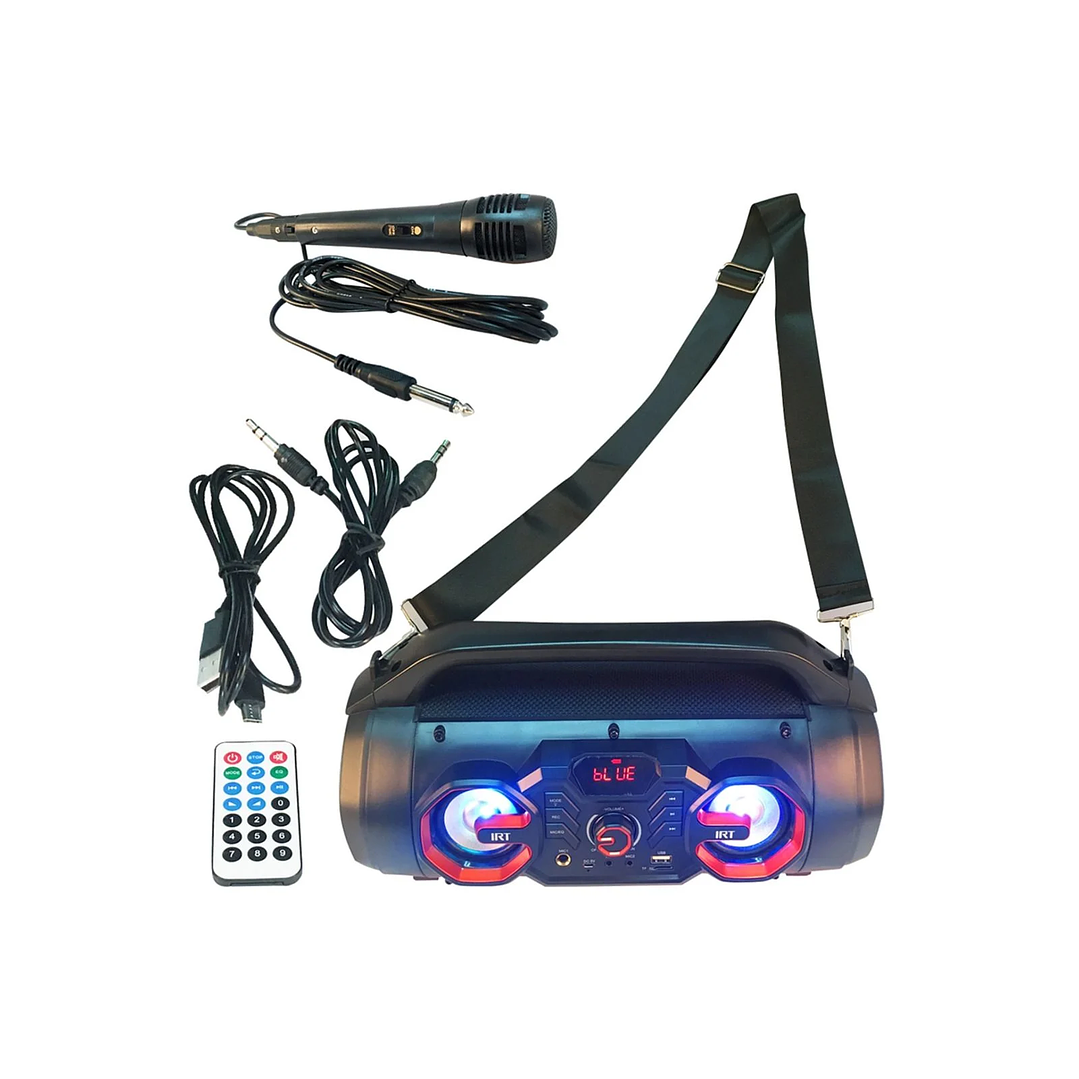 Parlante Portátil Bazuca IRT Bluetooth FM LED con Micrófono 30W 2