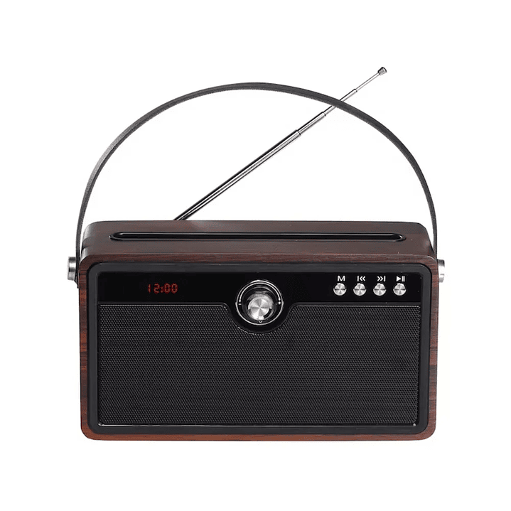 Parlante Portátil Recargable Bluetooth Tipo Retro Madera Audiolab BT9819 1