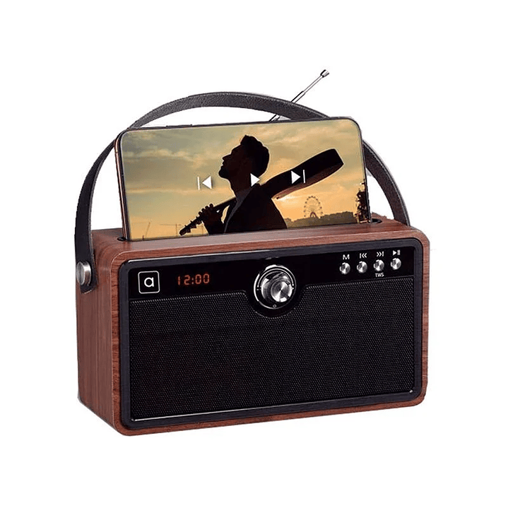 Parlante Portátil Recargable Bluetooth Tipo Retro Madera Audiolab BT9819 2