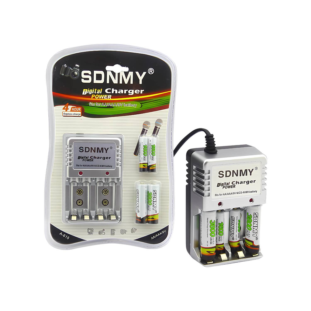 Cargador de Pilas recargables + 4 Pilas SDNMY A-615 3
