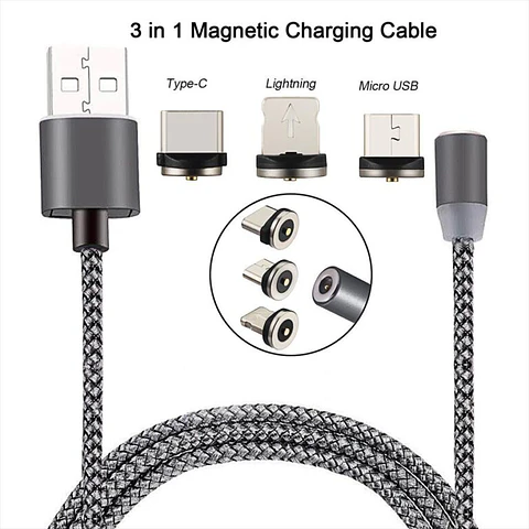 Cable de Carga Magnético 3 en 1 Micro-Lightning-Tipo C 2.1A