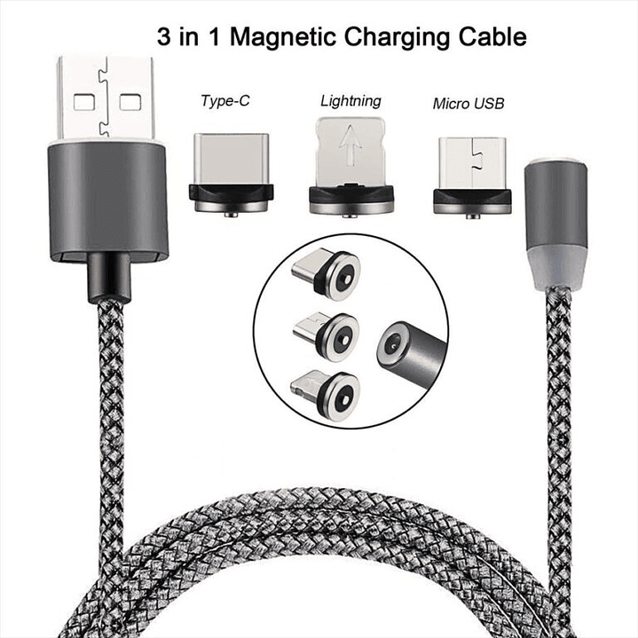 Cable de Carga Magnético 3 en 1 Micro-Lightning-Tipo C 2.1A 1